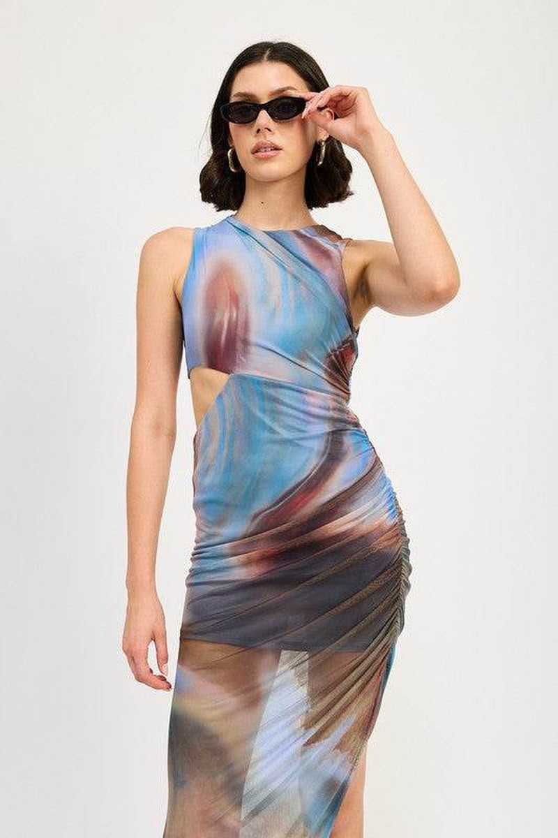 SLEEVELESS MIDI DRESS with CUT OUT