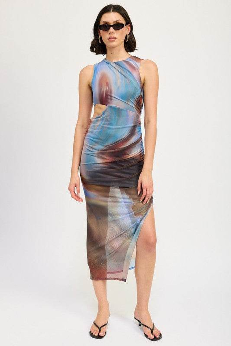 SLEEVELESS MIDI DRESS with CUT OUT
